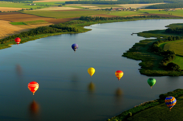 Balloons landing on fields